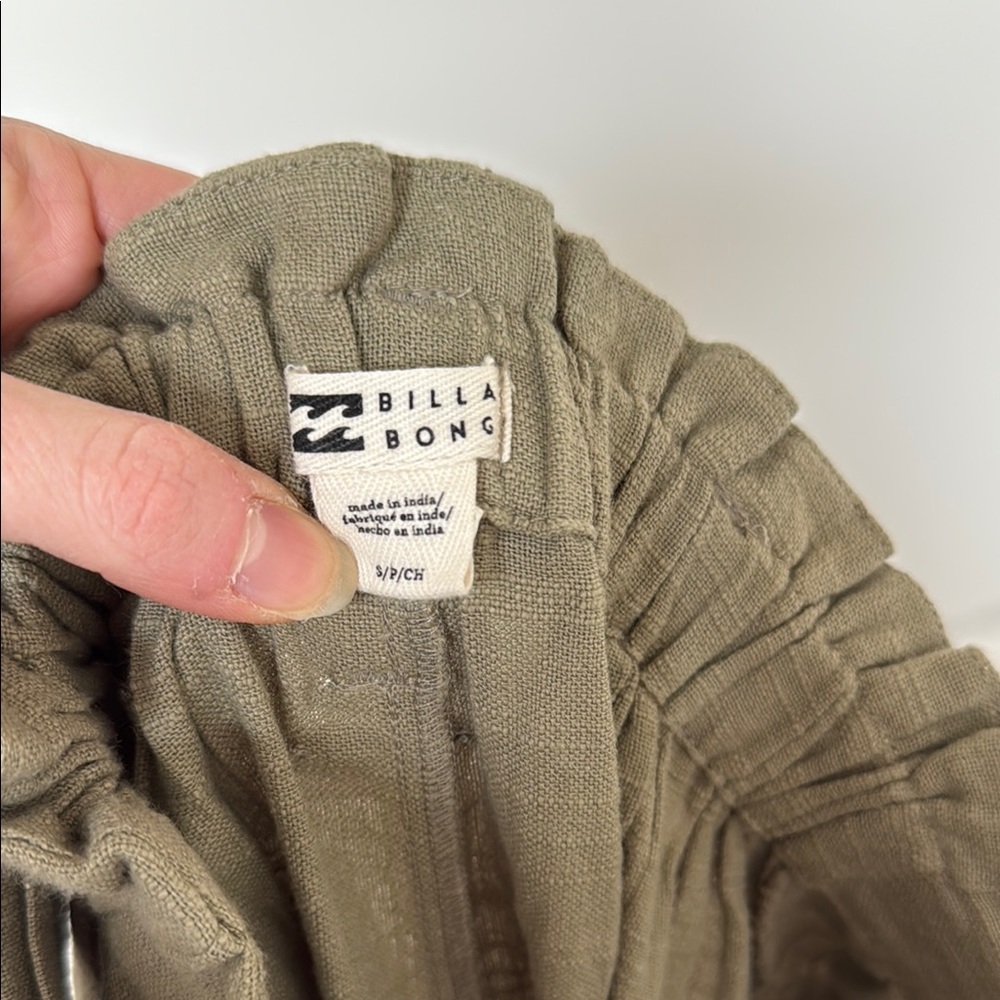 Billabong Cotton Green Cropped Paper-Bag Waist Pants - Picture 7 of 16